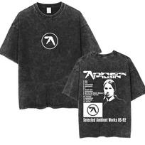 Cool Washed Vintage Aphex Twin Selected Ambient Works 85 92 Album Double Sided Print T-shirt Men Women Retro Electronic Music T 2XL black