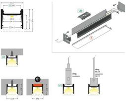 LED juostos profilis HOOD14 F/UI, neanoduoto aliuminio, 4m