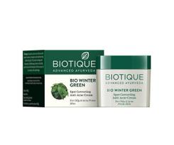 Biotique Bio Winter Green Spot Correcting Anti Acne Cream, 15g And Biotique Bio Chlorophyll Oil Free Anti-Acne Gel & Post Hair Removal Soother For