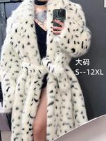 Hot-selling leopard print fur autumn and winter mink hair new long coat fox hair jacket suit collar cat pattern 10XL balta