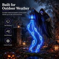 Solar Grim Reaper Stake 90cm Animated Ghost Soul Light Metal Outdoor Yard Stake for Halloween Pathway Haunted Lawn Garden No plug blue