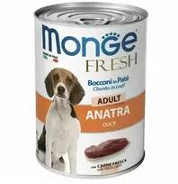 Monge Dog Fresh Adult Chunks in Loaf su antis 400g — visas šlapias maistas suaugusiems šunims su antimi, paštetas su gabalėliais