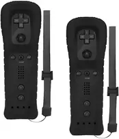 Gbkdqq 2x Wii nuotolinio valdymo pultas: Wii valdiklis, belaidis nuotolinio valdymo pultas su judesio jutikliu, atsarginis žaidimų pultas, skirtas Wii ir Wii konsolei, su silikoniniu dėklu ir dirželiu (juodas)