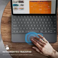 Klaviatūra Cacoe bluetooth klaviatūros dėklas su jutikliniu kilimėliu, suderinamas su ipad pro 12.9 6th/5th/4th gen su magnetiniu plaukiojančiu stovu, multi-touch, 7 spalvų apšvietimas, su tap-c laidu, juodas