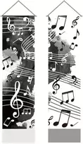 Ahandmaker 2 gobelenų rinkinys su muzikos natomis. Ilgas vertikalus gobelenas su roko muzikos motyvu, gobelenas su kutais muzikos personalui, mistinis estetinis gobelenas muzikos klubui, 45,7 x 33 cm