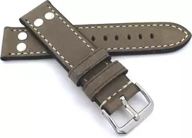 Sulla Rios 1931 22 mm veršiuko odos vintage pilot stiliaus vokiška rankų darbo laikrodžio apyrankė su kniedėmis, pilka nt, pilka, apyrankė.