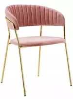 King Home Apmuštas Glamour stiliaus krėslas, pudros rožės spalvos veliūras, auksinis pagrindas Margo