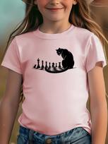 Black Cat Playing Chess Board Game Print T Shirt Family Matching Outfit Boys Girls Kids Short Sleeve Children Daily Tees 150 black