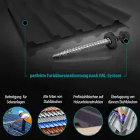 Vooxa 50 vnt. savaime gręžiančių trapecinių sriegių 4,8 x 60 mm su epdm sandarinimo poveržle, cinkuotas plienas ral9005 juodas, šešiabriaunė galvutė sw8