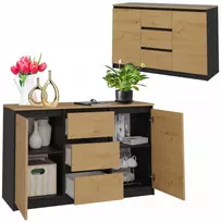 Komoda su 3 stalčiais 120cm spintelė antracito / artisan spalvos lentynos svetainei miegamajam
