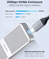 Orico M.2 Nvme Ssd dėklas 20gbps Nvme dėklas į Usb C 3.2 Gen2x2, aliuminio išorinis adapteris M2 Nvme Pci-e M-key Ssd (2230/2242/2260/2280), palaiko Uasp Trim Smart- M223sv