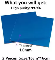 Pagrindinė plokštė Vario lakštas, vario lakštas 1 mm, vario bėgis, 99% vario plokštė, vario plokštės, vario lakštas 1.0 mm storio; (2 vienetai, 16 cm x 16 cm), dvipusė plėvelė