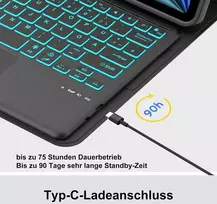 Occtingkind, bluetooth klaviatūra, skirta ipad/android planšetiniams kompiuteriams, vokiškas qwertz išdėstymas, 12 colių belaidė klaviatūra, apšvietimas, kelių lietimų valdymo blokas, skirta ipad/samsng tab/lenovo, juoda