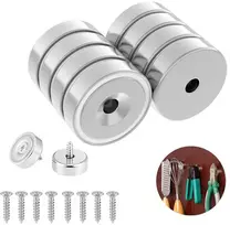 Jizzu neodimio magnetai, itin stiprūs, 8 vnt. apvalių neodimio magnetų pakuotė, 20 x 6 mm, daugiafunkciniai įleidžiama galvute apvalūs magnetai su varžtais, magnetai 8kg traukos jėga virtuvėms, vonioms