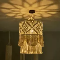 Tiamu macrame pakabinamas gaubtas, boho lubų gaubtas, pakabinamas šviestuvo gaubtas, žibinto krepšys, austas lininis audinio gaubtas, lubų šviestuvo gaubtas miegamajam, prieškambariui, valgomojo stalui