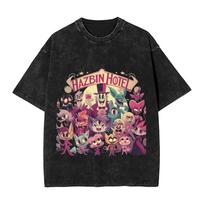 Hazbins Hotels Alastor Vox Devil Graphic Print Retro Washed Tshirt Streetwear Hip Hop Vintage Unisex Women Cotton Oversized Tee 2XL black