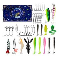 Fishing Lures & Hooks Set Advent Calendar for Men, 24 Days Christmas Countdown with Saltwater And Freshwater Bait and Fishing, Festive Gift Box Adults E