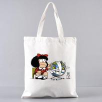 PAZ Mafalda Femme Harajuku mada Animaciniai filmukai Rankinės Pečių Krepšiai Laisvalaikio apsipirkimo Mergaičių rankinės Moterims Elegantiškas drobinis krepšys 24*26cm white
