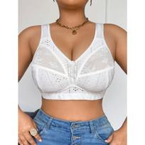 Plus Size Sheer Mesh Breathable Wirefree No Sponge Comfortable Gathering Bra 110E balta