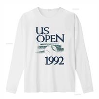 Vintažiniai 1992 m. JAV atvirtojo teniso turnyro marškinėliai Retro stiliaus 90-ųjų gerbėjams L Dydis Balti su Andre Agassi Pete Sampras dizainu vintažiniai Išskalbti M gray