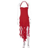 Hot-selling women's clothing in Europe and the United States, new sexy neck sleeveless backless hip-wrapped irregular dress wholesale XXL raudona