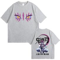 Hot Selling Anime Demon Killer Akaza Eye Pattern T-shirt 2025 Summer Men's Women's Fashion Retro Super Cotton Casual T-shirt 3XL white