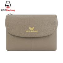 Royal Bagger RFID Blocking Women's Short Wallet Genuine Leather Multi-card Slots Card Holder Trifold Purse Magnetic Opening 2063 gray