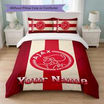 Ajax Amsterdam Custom Name Text Bedding Set 1 Duvet Cover+2 Pillowcases Soccer Logo Personalized Gift For Special Occasion Bedroom Decor 135cmx200cm white