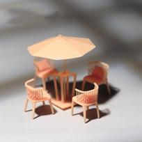 Miniature Furniture Model 1/43 1/64 1/87 Sun Umbrella Table And Chair 5-Piece Set Unpainted Model Toys View Decoration 1 to 64