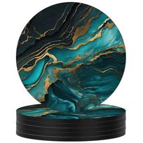6pcs Marble Veining Drink Coasters Set Wooden Absorbent Coasters  For Cold Drinks Wine Mugs Cups žalia