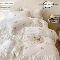 3 vnt. su rožių siuvinėjimu patalynės užvalkalų komplektas (1 * Antklodės užvalkalas + 2 * Pagalvės užvalkalas, be šerdies), Nėriniuotas princesės patalynės komplektas 150x200cm&set balta