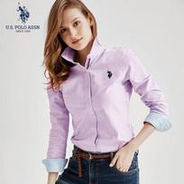 JAV. POLO ASSN.. Moteriški ilgomis rankovėmis grynos medvilnės marškiniai M šviesiai violetinė spalva