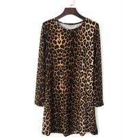 Europe and the United States hot-selling new long-sleeved dress autumn and winter leopard print thickened bottom skirt medium and long skirt XXL leopardo rašto spalva
