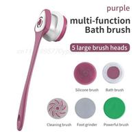 Electric Shower Brush Multi-Function Silicone Body Scrubber IP6 Waterproof Back Exfoliating Brush 5 Heads Foot Grinder violetinė