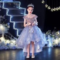 Mergaičių madinga princesės suknelė - Pūsta besidriekiančio šleifo vakarinė suknelė podiumui, vakarėliui ar pasirodymui pianinu 100 cm gray