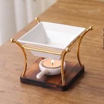 Ceramics Aromatherapy Stove Wooden Base Aromas Diffuser Practical Oil Burners  Home Use 05 white