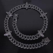 Hot-selling 12MM Round Chain Splicing Black Panther Full Diamond Cuban Chain, High-end Hip-hop Style Jewelry with A Sense of Design 45cm black