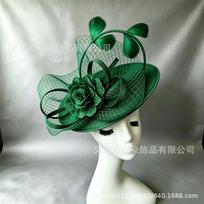 Hot-selling British Celebrity Top Hat Mesh Feather Accessories Tea Party Horse Racing Festival Styling Hat žalia