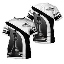 Custom Name Chess Chess Pattern Tshirt For Men Women All Over Printed Short Sleeve T Shirts For Chess Lover Mens Tees Sportwear 4XL gray