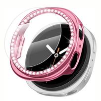 For Samsung Galaxy Watch 8 40/44mm Elegant and Shiny Rhinestone Hollow Out Watch Case and High-Definition Tempered Film Set 7 pink watch8 44mm black