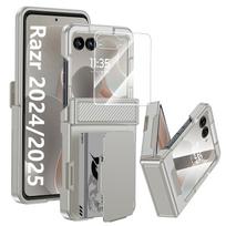 Skirta Motorola Razr 50/60 su kortelių laikikliu [RFID blokavimas] ir vyrių apsauga bei HD ekrano apsauga, tvirtas įbrėžimams atsparus telefono dėklas-Juodas