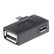 90 degree angle Micro USB 2.0 OTG Host Connector w/ Power for Android Smartphone