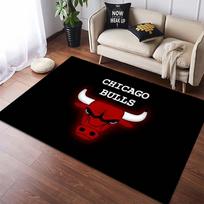 Juoda Raudona Balta Briauna Čikagos Bulls Jaučio Galvos Logotipas Neslystantis Kilimas Skalbiamas NBA Krepšinio Gerbėjui Paaugliui Svetainės Miegamojo Žaidimų Kambario Dekoras Grindų Kilimas 100x120cm( 39x47in )