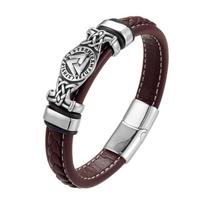 Odos Pintos Vikingų Apyrankės Vyrams Berniukams Vintage Trikampis Vegvisir Amuletas Skandinaviška Apvyniojama Apyrankė Ant Riešo Apyrankės 23cm kava