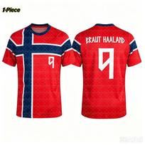 2026 M. Berniukų Norvegijos Futbolo Sirgalių Marškinėliai, Haaland 9 Spausdintas Marškinėlių ir Šortų Rinkinys, 2 Dalių Sportinis Kostiumas, Derinantis Rinkinys, Galima įsigyti tik viršutinę dalį 130