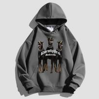 Rudens Vyriški Sportiniai Drabužiai Su Gobtuvu Dobermano Atspaudas Retro Megztiniai Su Gobtuvu Madingi Laisvalaikio Poros Streetwear Unisex Dydžio Drabužiai L black