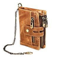 Zipper Genuine Rfid Leather Mens Wallet Retro Crazy Horse Leather Multifunctional Unisex Short Wallet 3510lt brown beige