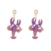 Rhinestone Lobster Earrings Creative Bohemian Dangle Earring Elegant Enamel Stud Earrings  Holiday violetinė