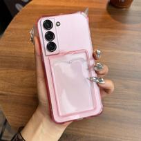 Phone Case for Samsung Galaxy S22+ S22 S21 FE S21+ Ins Style Card Slot Four Corners Airbag Anti-drop Protective Cover Galaxy S21+ rožinė