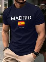 Madrido Ispanijos Vėliavos Dizaino Vyriški Marškinėliai Minkšti Laisvi Apvalia Kaklo Iškirpte Marškinėliai Universalaus Derinio Medvilniniai Streetwear Unisex Vasariniai Laisvalaikio Trumpomis Rankovėmis 4XL black
